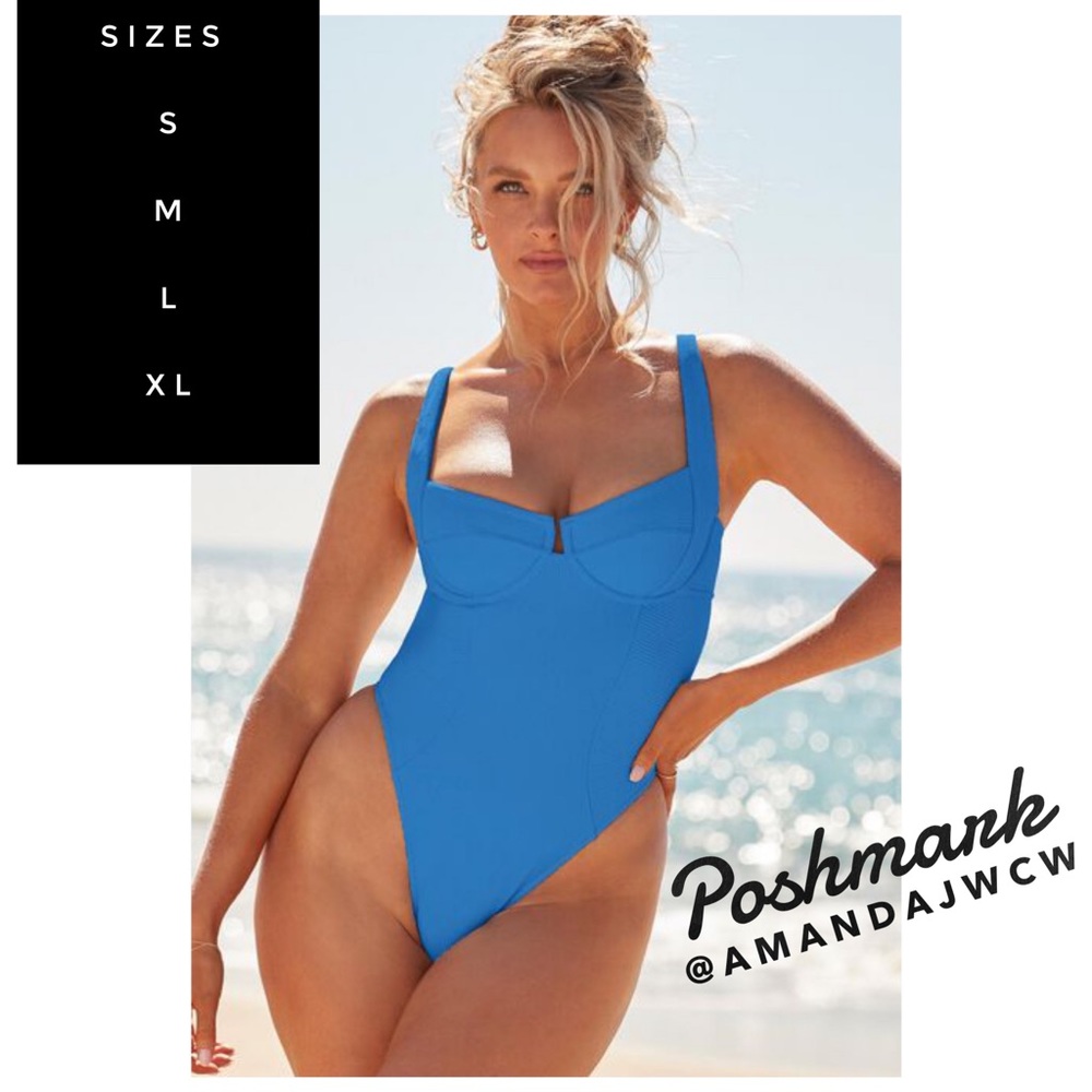 NWT Camille Kostek Iconic One Piece Swimsuit in Blue - Brand New with Tags